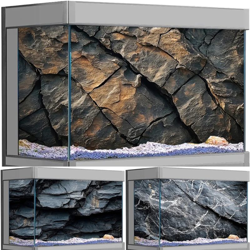 Decoración para Pecera, Adhesivo de Fondo para Acuario, Papel Tapiz con Impresión HD de Piedra Natural, Fondo para Pecera, Accesorios de PVC para Acuario