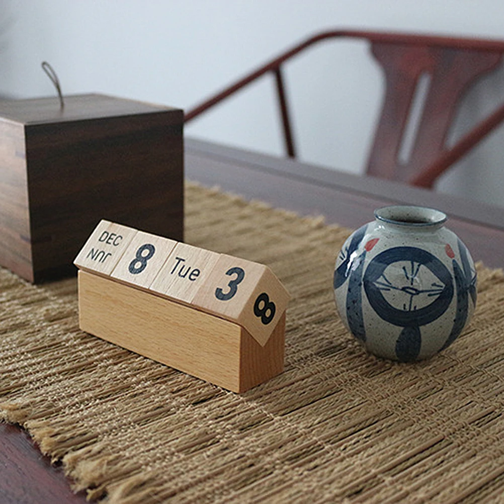 

Premium Wooden Desktop Manual Handmade Craft Vintage Style Decor For Home Office Delicate Perpetual Calendar Environmentally