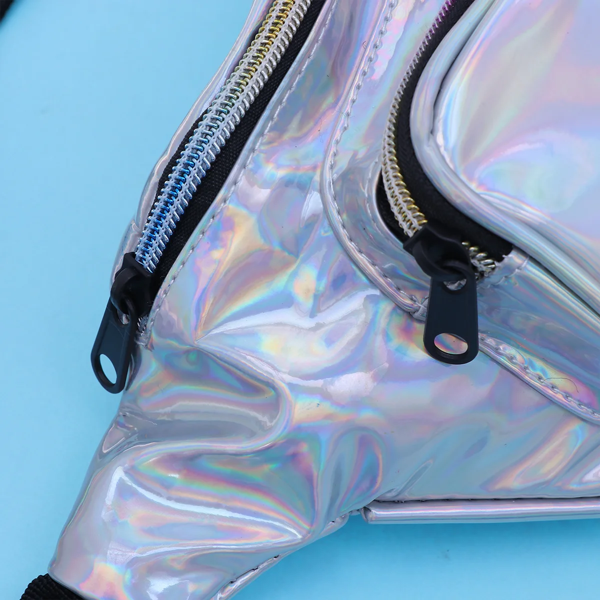 Hologram Waist Bag Waterproof Durable Hologram PU Fanny Pack Reflective Shiny Neon Chest Crossbody Beach Bag Silver