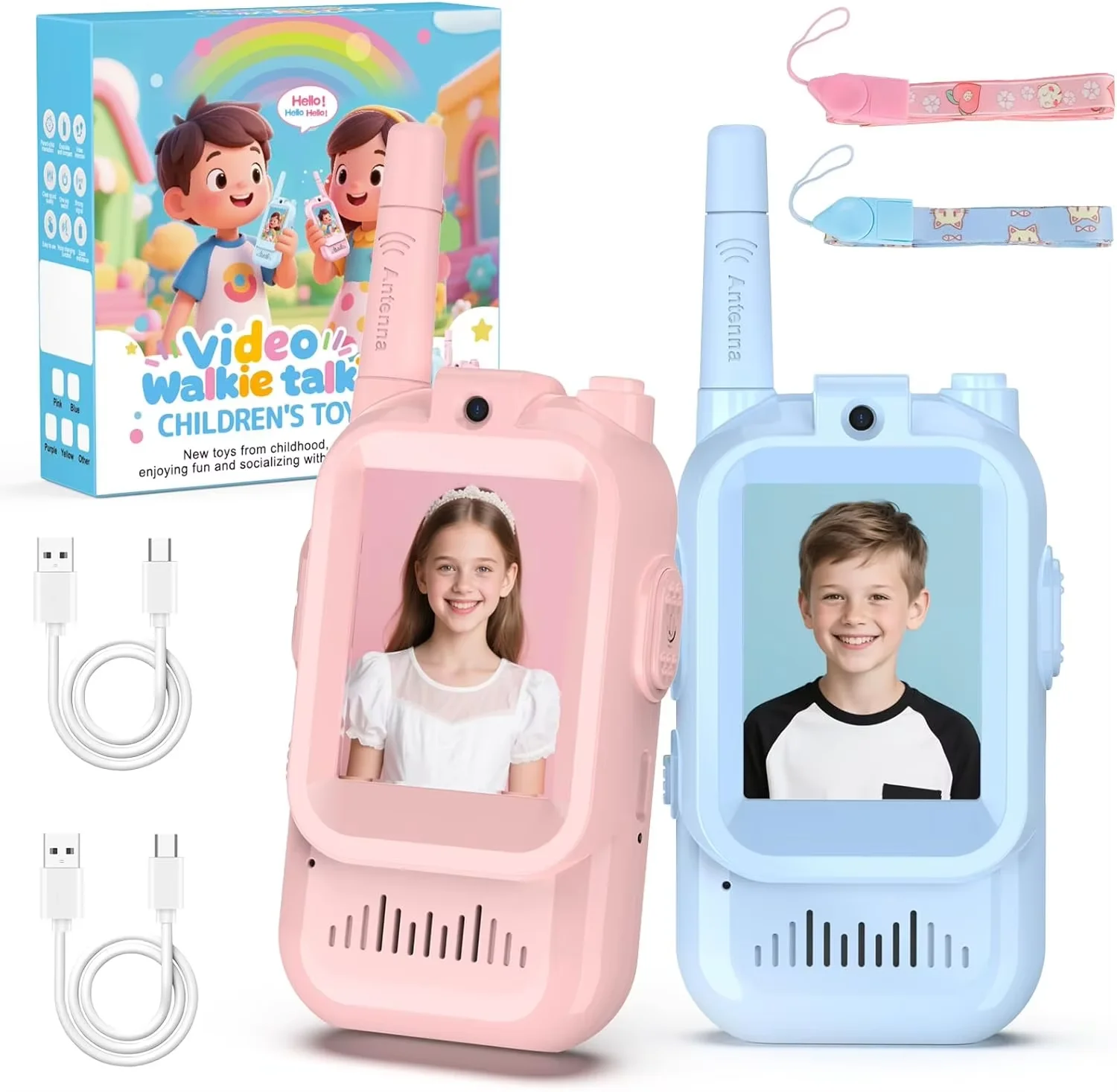 

2 Inches Children's Video Intercom 150M -500M HD Calling With Voice Fonts Rechargeable Fun Parent child intercom Pager Kid Gift
