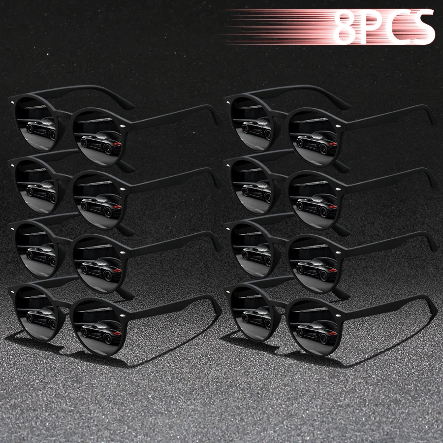 

8PCS Fashion Vintage Round Frame Sunglasses Men Women Casual Travel Outdoor Fishing Driving Brand Designer Eyewear
