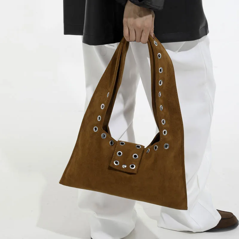 

2025 Biker Studded Tote Bag, Waxed Leather Shoulder Purse for Women, Distressed Underarm Crossbody, Spacious Vintage Day