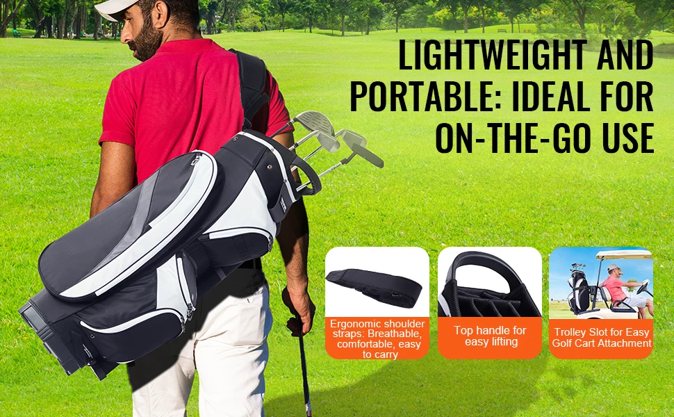 SucceBuy Golf Cart Bag 36” Multiple Pockets Premium Nylon Cart Bag Durable Golf Bags for Men Women Black Color-Block