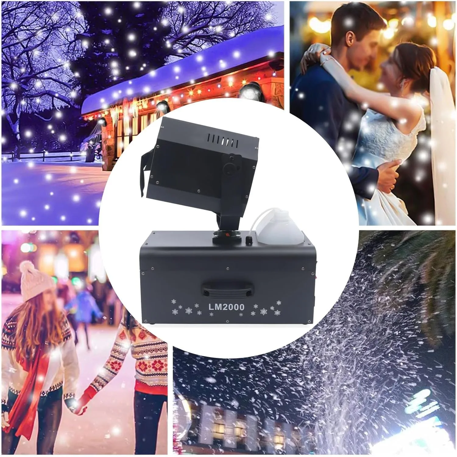 

2000 Вт машина для изготовления искусственного снега с дистанционным управлением, сценический генератор снежинок для улицы, свадьбы, рождественской вечеринки в помещении