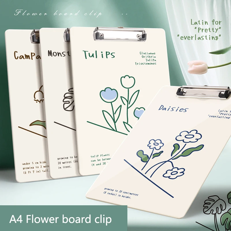 

Папка на одну доску формата А4, свежие цветы и простые рисунки для письма, утолщенный держатель для тестовой бумаги, металлическое приспособление, шина для письма