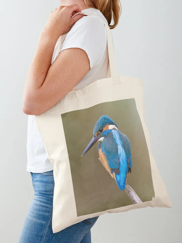 

funny blue kingfisher sitting on a branch.. Tote Bag Handbags hand bag reusable shopping bags