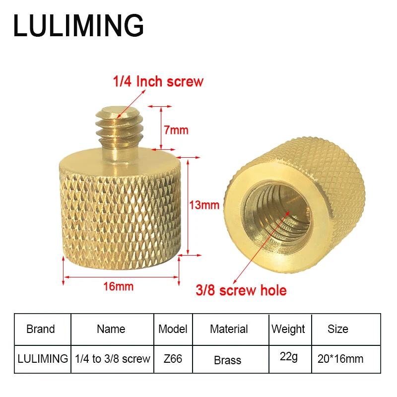 Brass 1/4 to 3/8 inch Conversion Screw Tripod Ballhead Adapter Photography Lamp Holder Conversion Screw SLR Camera Accessories