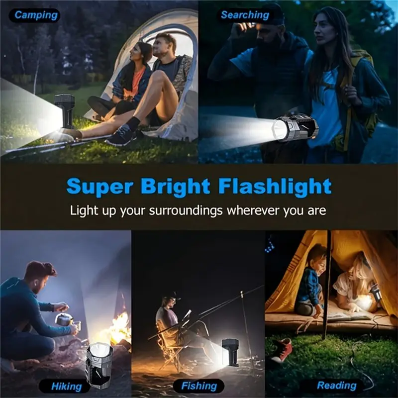 ABRW-LED Flashlight Powered By Solar Energy With COB Side Light For Outdoor Adventures For Camping Hiking Fishing