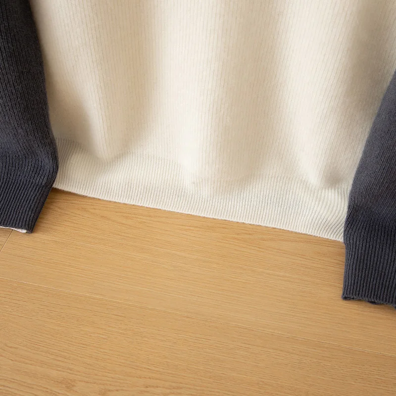 Мужской пуловер с круглым вырезом и цветными блоками, свитер из 100% чистого кашемира, осень-зима, свободный джемпер с длинными рукавами, кашемировый утепленный топ