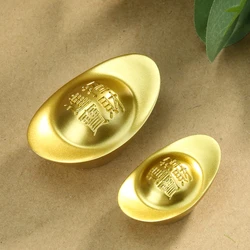Muy Bien Solid Brass Gold Ingot Feng Shui Fortune Mascot Craft Ornament Paperweight Home Living Room Office Desktop Decorations