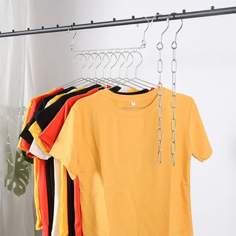 6/10 Hole Stainless Steel Clothes Hanger Metal Cloth Closet Hanging Chain Space Saving Wardrobe Organizer Rack for Shirt Storage