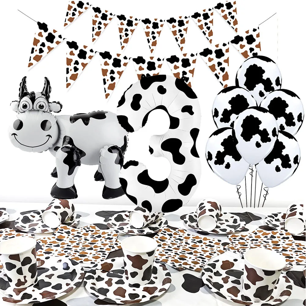 Cow Print Party Supplies Cow Print Balloons Plates Napkins Banner Table Cloth Girl Boy Cow Theme Farm Animal Birthday Decoration