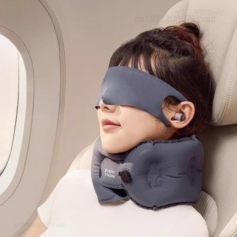 EVERYTHINK Sleep Cave U-shaped Pillow Portable Foldable Press-type Inflatable Travel Pillow Soft Cushion Home Outdoor Neck Relax