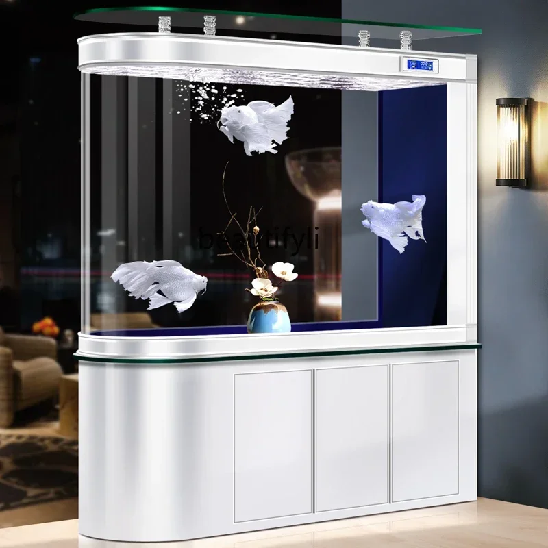 

A57 Aluminum alloy fish tank, screen partition, porch bottom filter, large aquarium, light luxury living room