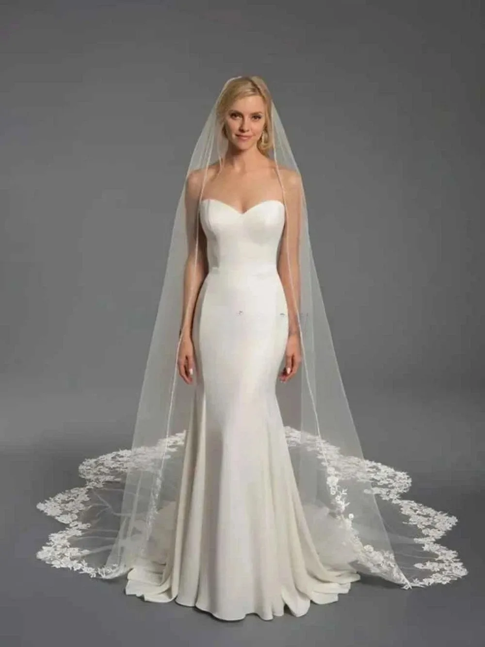 Voile de mariage cathédrale une couche, 4m de longueur x 3m de largeur, avec des Appliques en dentelle, accessoire de mariage pour femmes