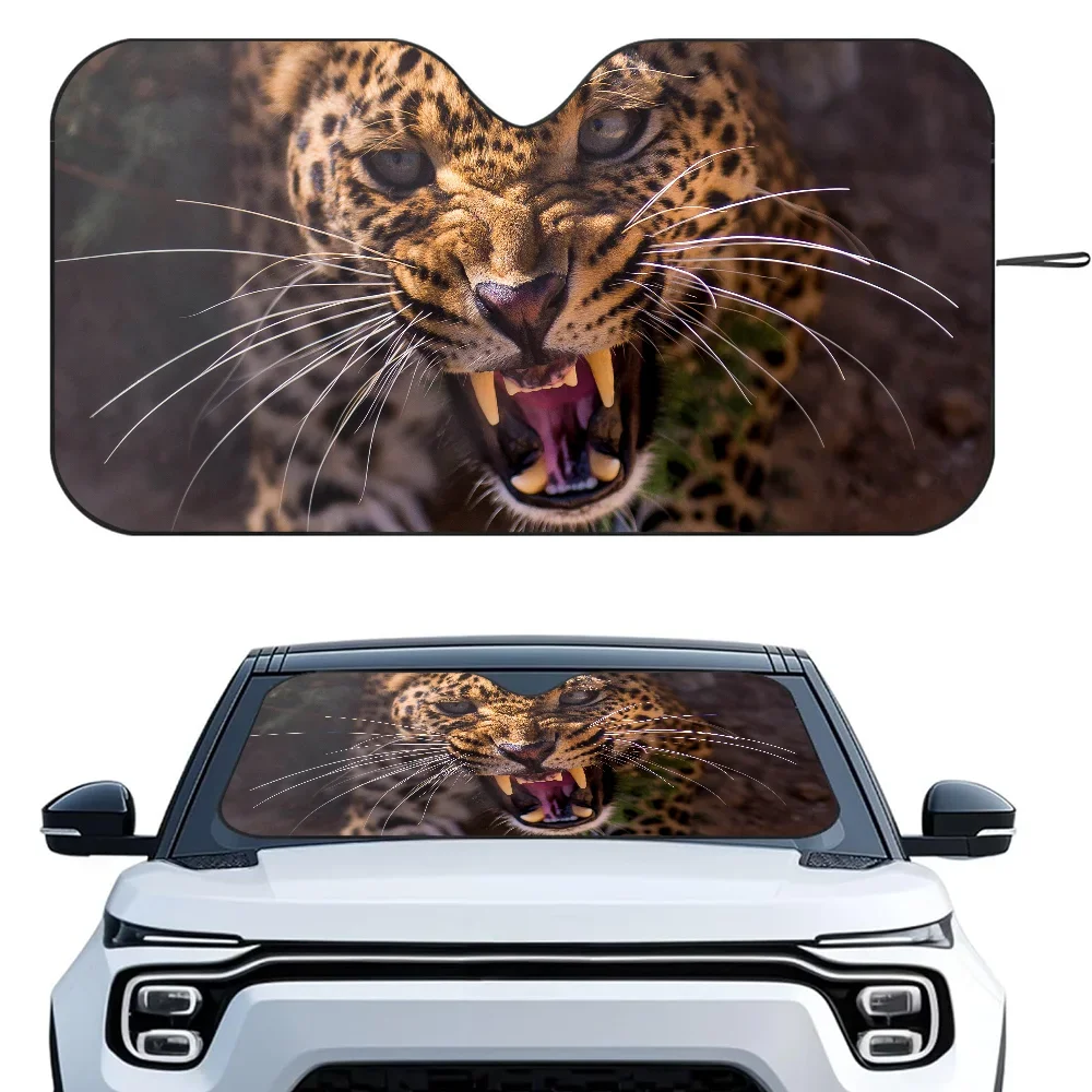 

Leopard Wildlife Big Cat Car SunSha Heat-insulating Aluminum Film Windshield Sunshas UV Rays Blocks Car Sun Visor Protector