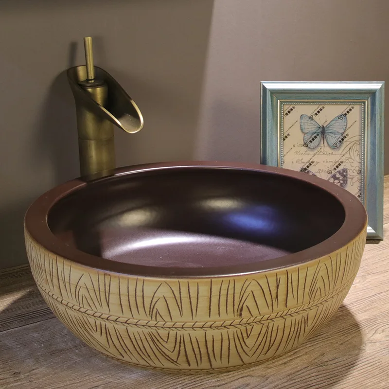 Jingdezhen ceramic art table basin, household bathroom retro wash basin