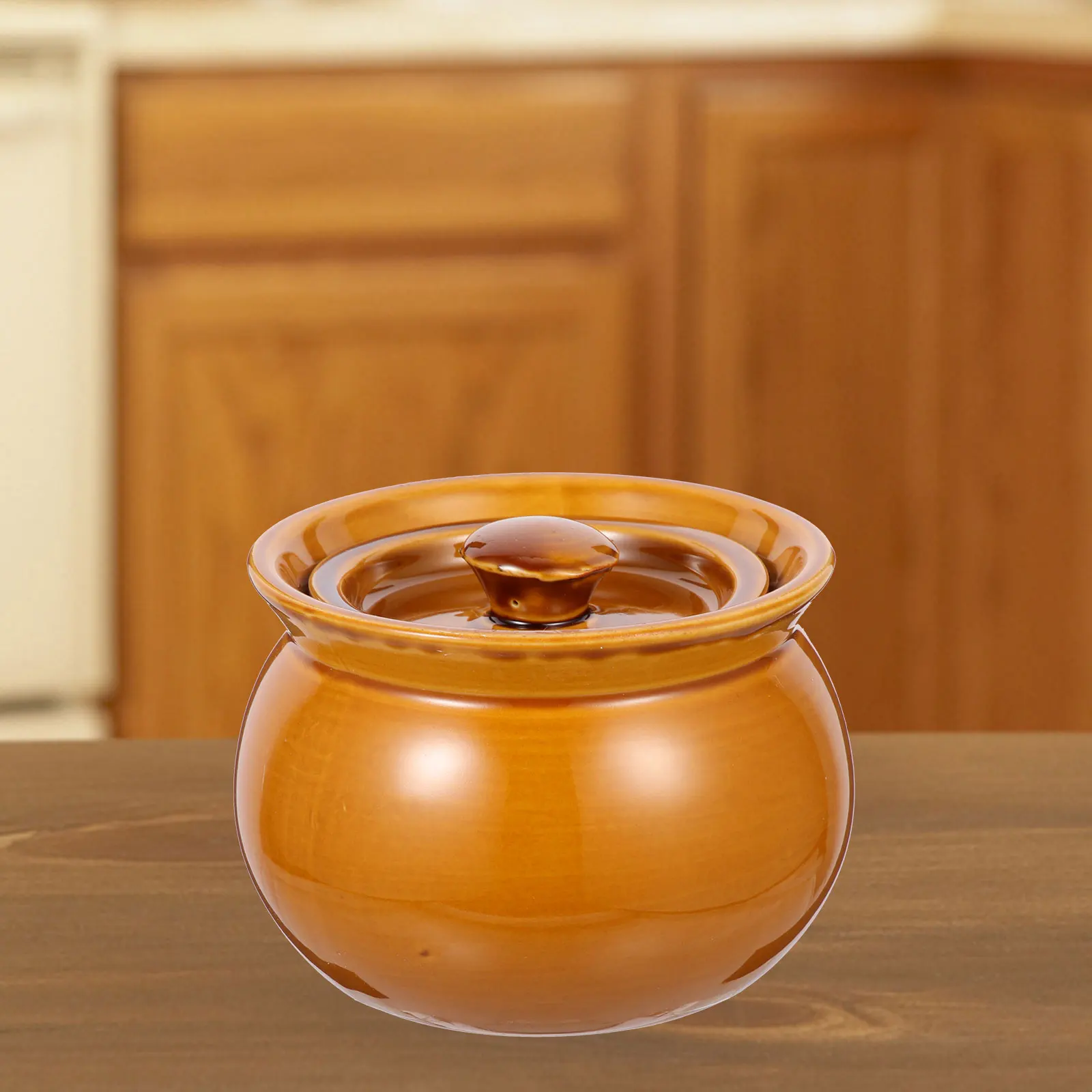 

Ceramic Stew Pot Soup Jar Mini Crock Brown Heat Resistant Oven Safe Kitchenware for Home Restaurant Use