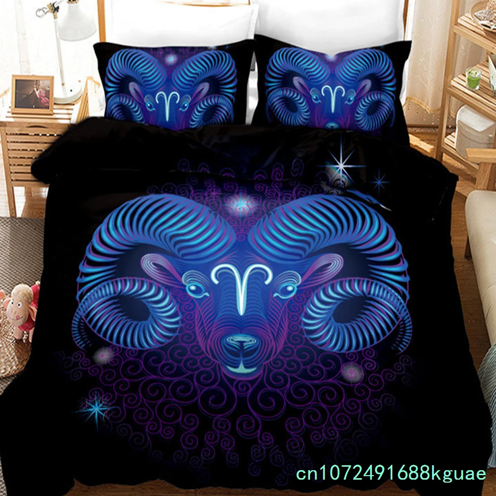 3D Aries Duvet Cover Set Twelve Constellations Bedding Set For Teens Kids Dorm Decor Microfiber Exotic Abstract Art Quilt Cover