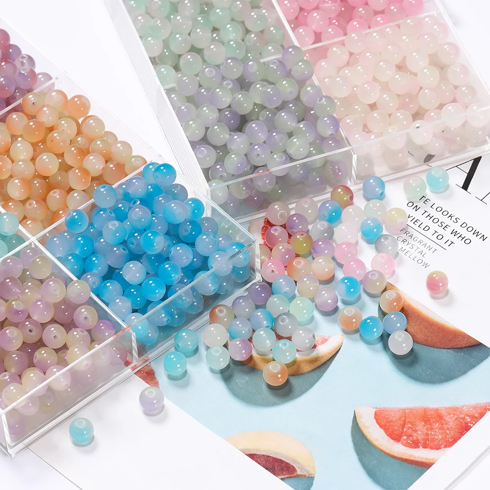 50pcs 8/10mm Imitation Jelly Round Glass Beads Gradient Loose Spacer Beads For DIY Bracelet Earrings Jewelry Making Accessories