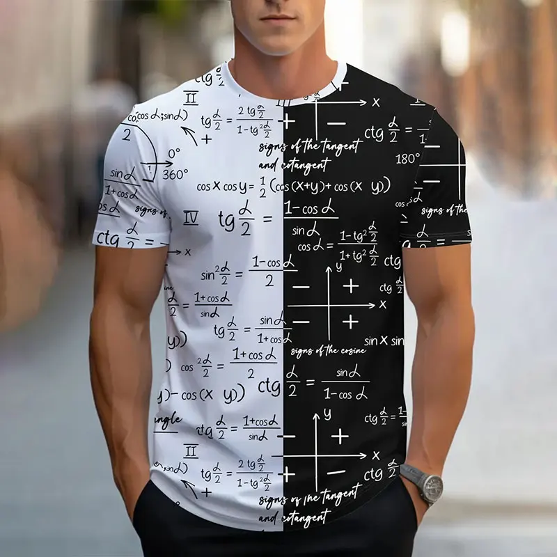 2025New Fashion Innovative Math Formula Printed Men's Short Sleeve Summer Fresh Men Sports Fitness T Shirt Loose Round Neck Top