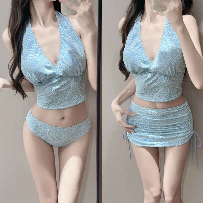 Swimming Suit for Women Swimsuit Bikini Bathing European and American New Fashion Neck-Breast Three-Piece Set for Women