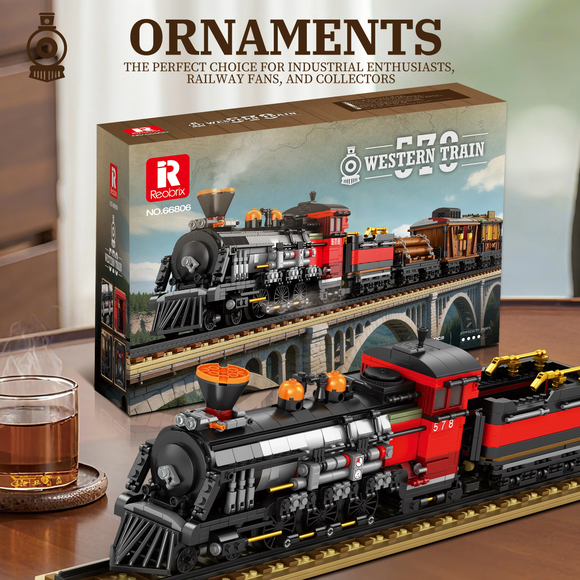 Reobrix 66806 Steam Locomotive Toys Adults Technical Bricks Norfolk and Western Train Model Building Block With Original Box