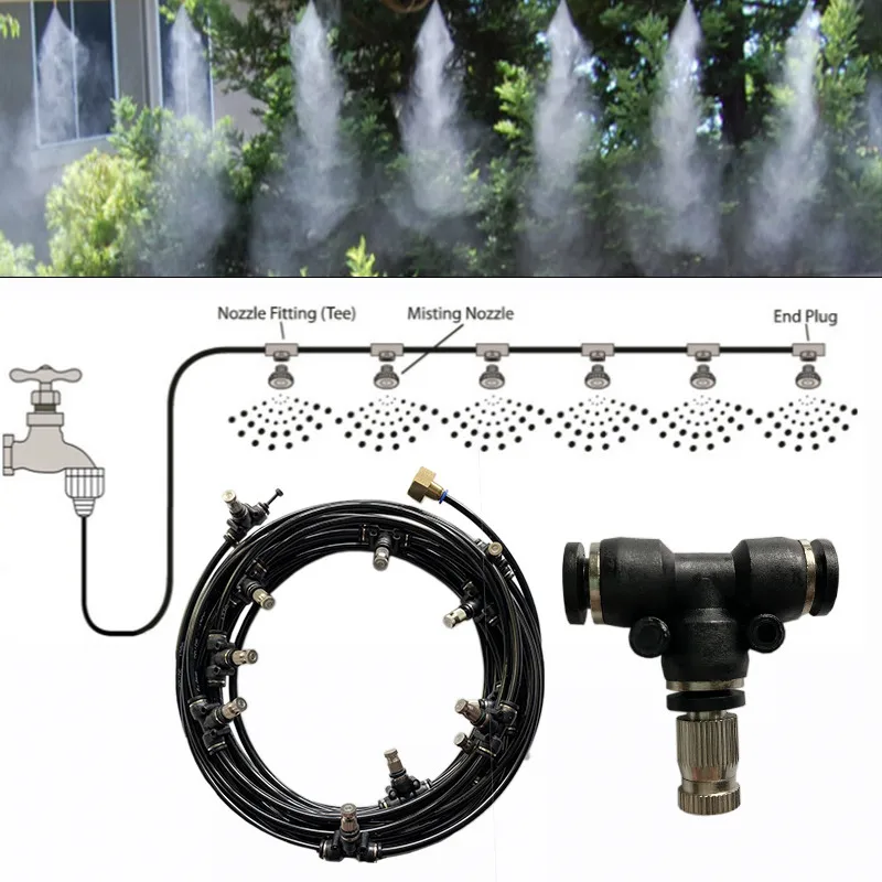 A44 Fog Cooling System Water Sprinkler Slip Lock Fog Nozzles Outdoor Garden Greenhouse Injectors Fine Mist 6M -18M Watering kits