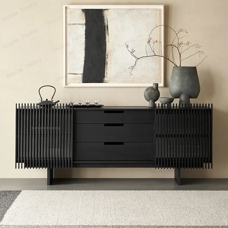 Italian minimalist solid wood dining side cabinet black living room storage bedroom storage edge Nordic retro entrance cabinet
