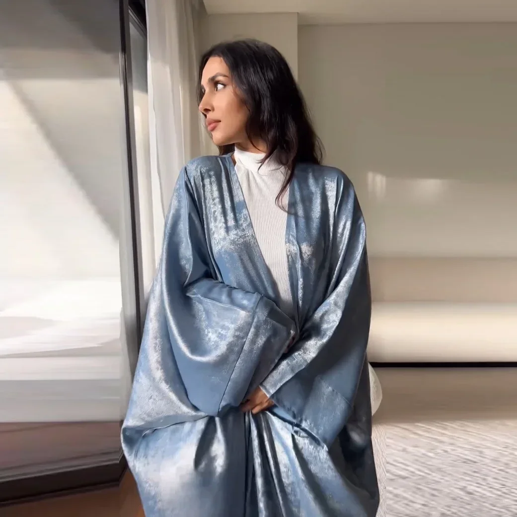 

Marocain Satin Abayas for Women Muslim Modest Dress Dubai Kaftan Turkey Abaya Arabic Robe Islam Jalabiya Kimono Cardigan Kebaya