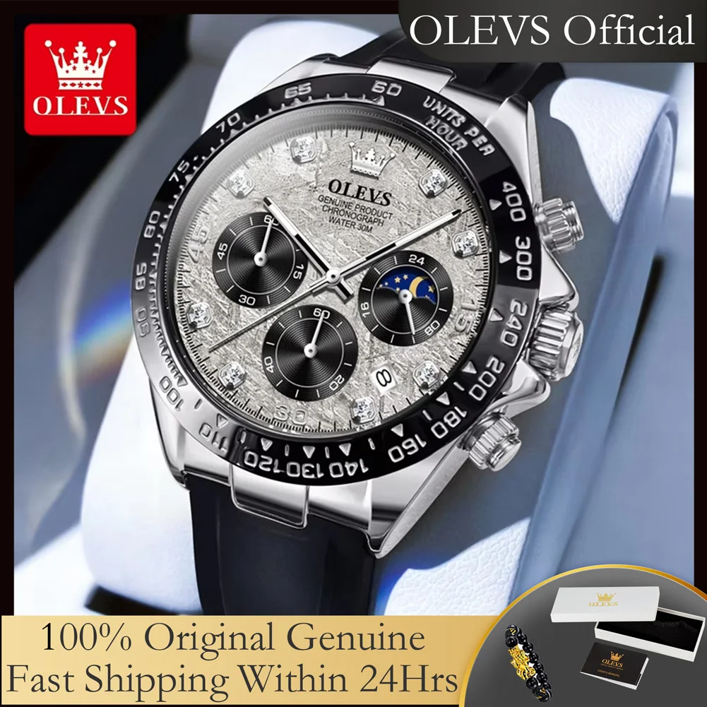 

OLEVS 2875, оригинальные роскошные брендовые мужские часы, удобный силиконовый ремешок, хронограф, водонепроницаемые кварцевые часы с фазой Луны для мужчин