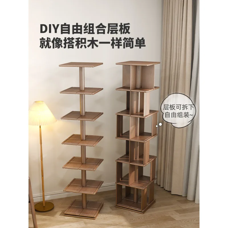 

New solid wood rotating bookshelf 360-degree bookcase free combination children's picture book rack movable floor shelf
