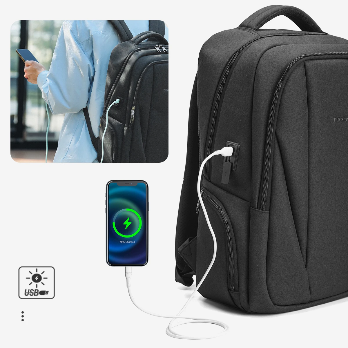 Tigernu Clearance Bags Men Backpack Anti-theft USB Charging 15.6 Laptop Bag Mochilas Feminine Male Bagpack Notebook Schoolbag view 3