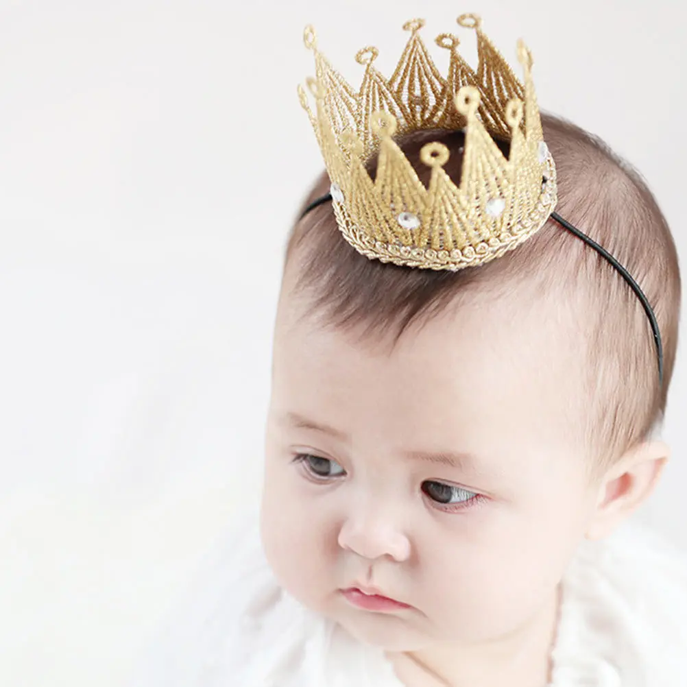 

1Pcs Baby Crown Headband Rhinestone Studded Elastic Infant Tiara for Birthday Party Baptism Photo Prop Headdress