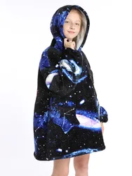 3D Print Boys Sweatshirt Kids Winter Warm Thick Fleece Hooded Sweatshirts Children's Hoodies Boys Sherpas Wearable TV Blankets
