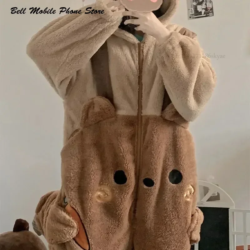 Flannel Anime Onesie Adults Animal Pijama Pajamas Set Women Men Cosplay Halloween Cartoon Pyjama Adults Winter Bear Sleepwear