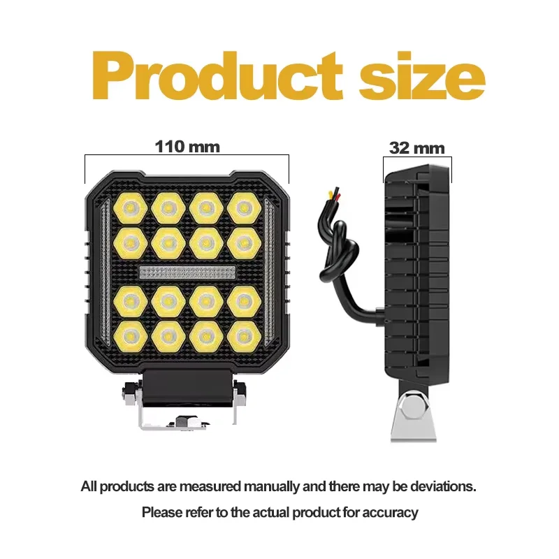 4 Inch 16LED LED Fog Light 48W Work Headlight Amber Flashing 12V 24V Universal For Motorcycle Car Truck UTV Off Road