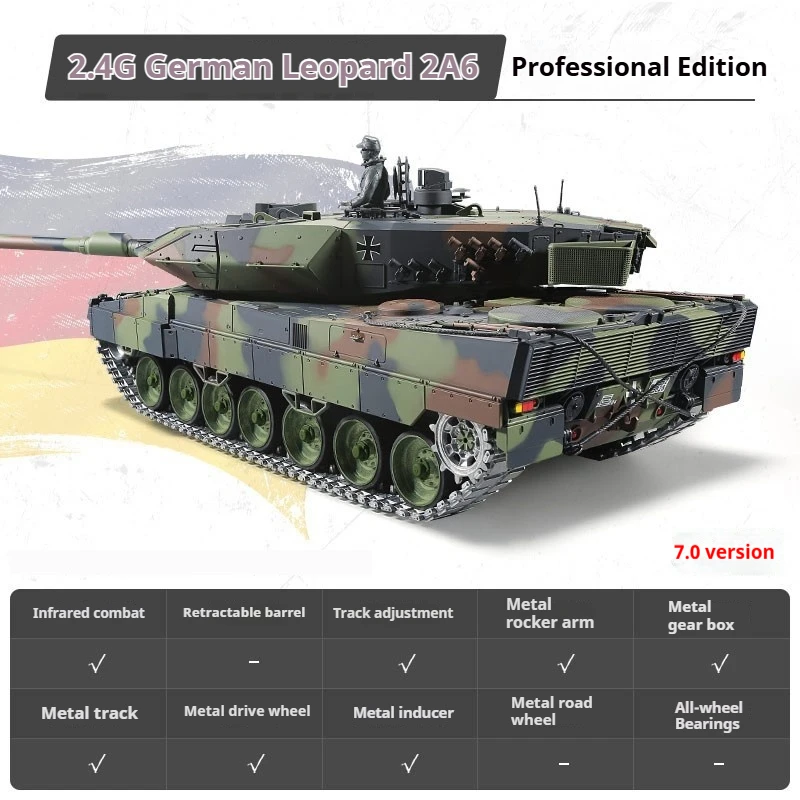 Henglong Kubing Ke 3889-1 Simulação Alemão Leopardo Ii A6 Tanque de Batalha Principal Controle Remoto Off Road Tanque Militar Brinquedo Modelo