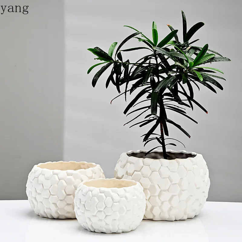 CX simple white European flower pot large square texture green plant hydroponics