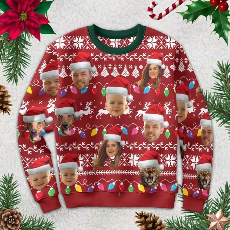 Custom Your Photo 3D Print Ugly Christmas Sweater DIY Face Family Pullovers Funny Sweatshirt Personalized Xmas Gift Unisex Tops