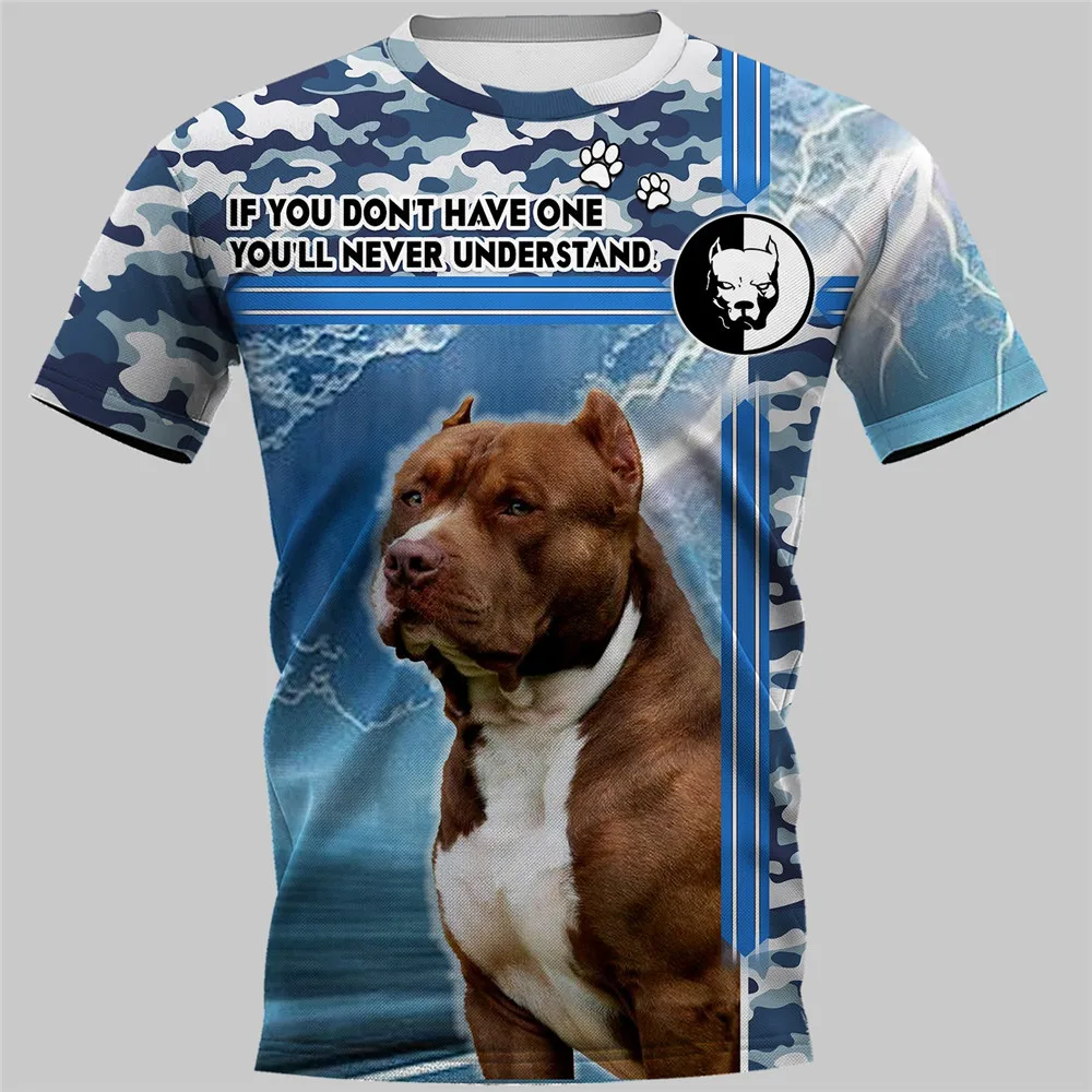 

HX Pitbull T-shirt 3D Graphic Blue Camouflage T-shirts Fashion Man Pullover Tees Harajuku Streetwear Sportswear