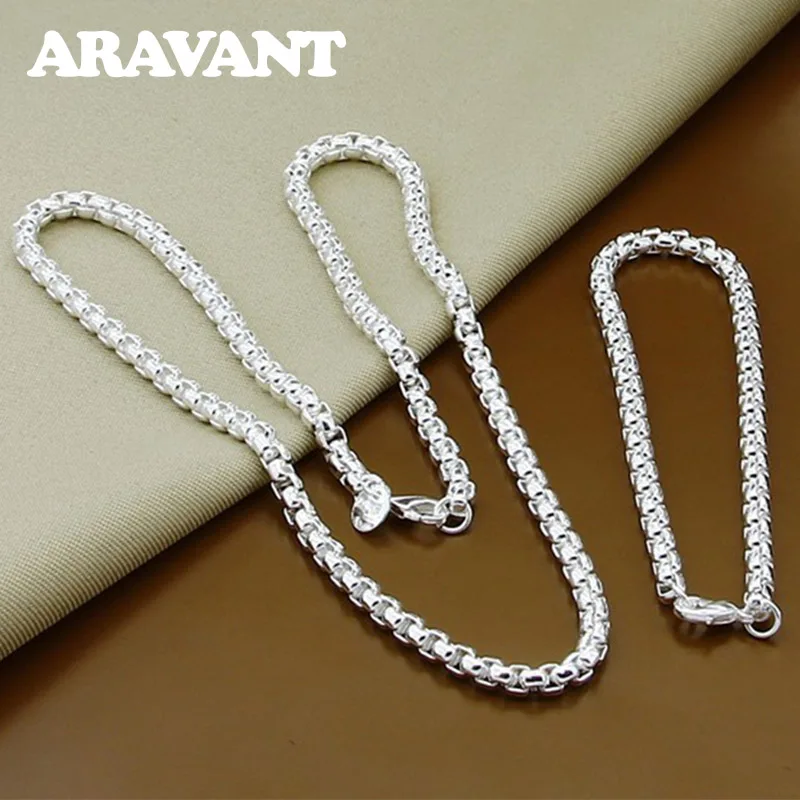 

Aravant 925 Silver Jewelry Set 5mm Box Chain Necklace Bracelets For Women Men Christmas Jewelry