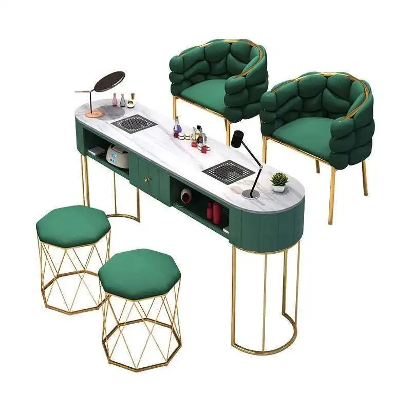 

Nordic Marble Nail Tables for Salon Furniture Light Luxury Single and Double Professional Manicure Table Set with Vacuum Cleaner
