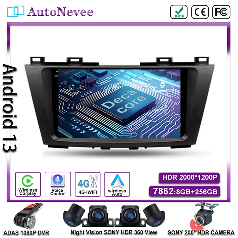 Android 14 Auto For Mazda 5 3 CW 2010-2015 Radio Stereo Carplay Multimedia Car Player GPS Head Unit Screen Navigation DVD