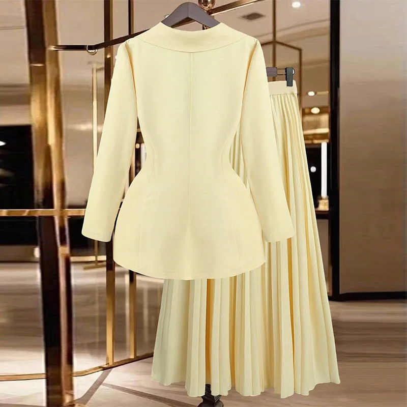2025 Autumn and Winter Fashion Temperament Jacket Pleated Skirt Set for Women
