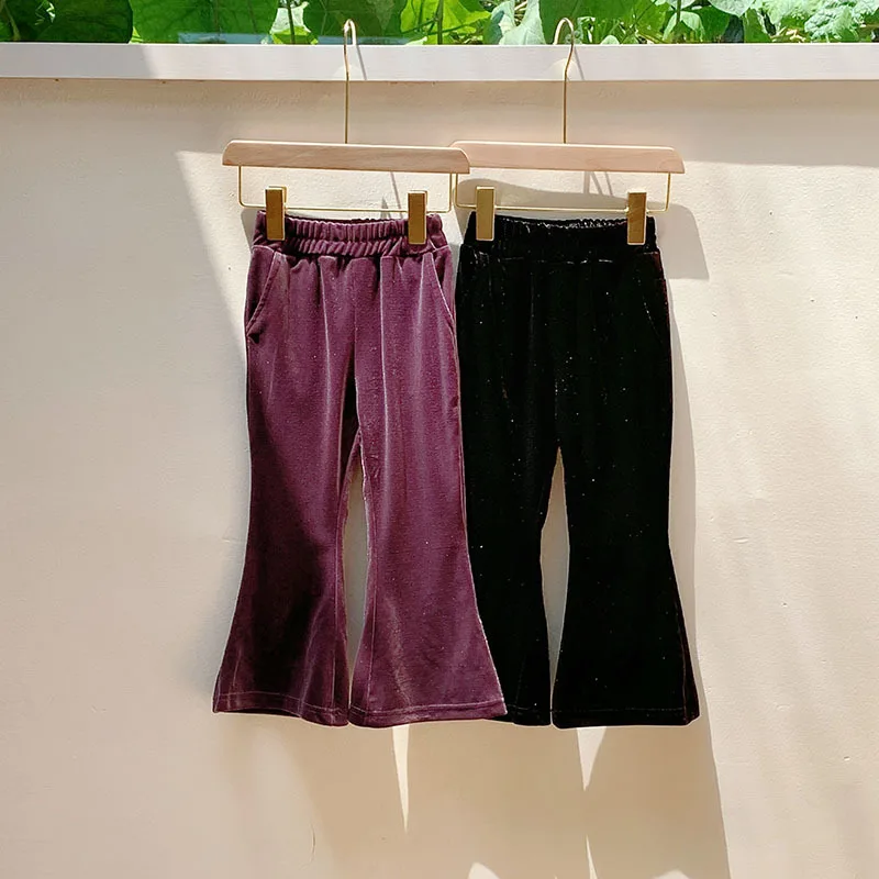 

Детские брюки-клеш для девочек, осенние однотонные расклешенные брюки для девочек от 1 до 10 лет, повседневные брюки с эластичной резинкой на талии для маленьких девочек, корейские детские штаны для девочек