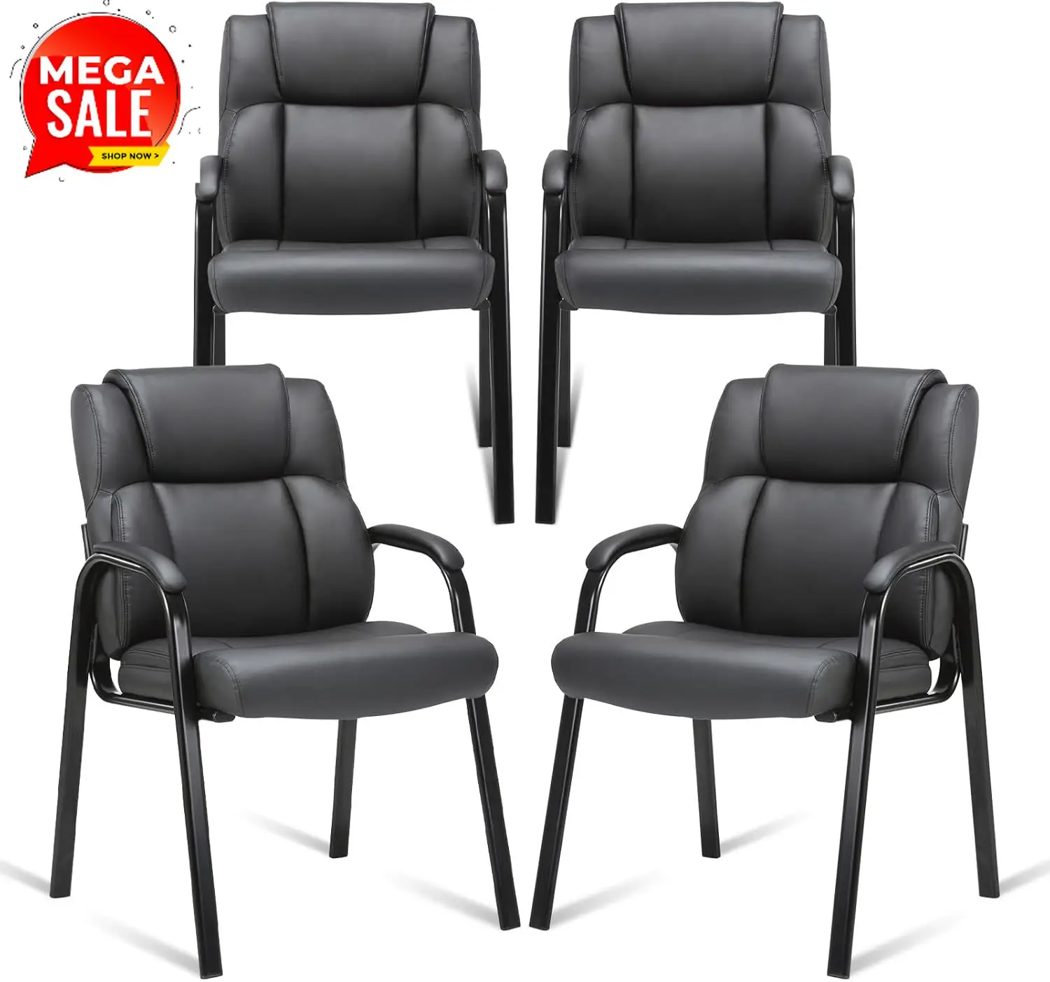 

Leather Guest Chair with Padded Arm Rest for Reception Meeting Conference and Waiting Room Side Office Home Black 4 Pack