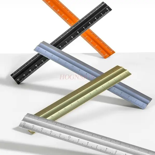 1pcs Anti slip aluminum ruler, ruler, elementary school student's handwritten report, multifunctional drawing, geometric drawing