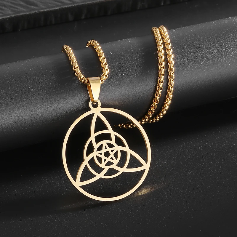 Stainless Steel Round Trinity Five-Pointed Star Knot Celtic Knot Pendant Suitable for Men and Women Personalized Simple Necklace