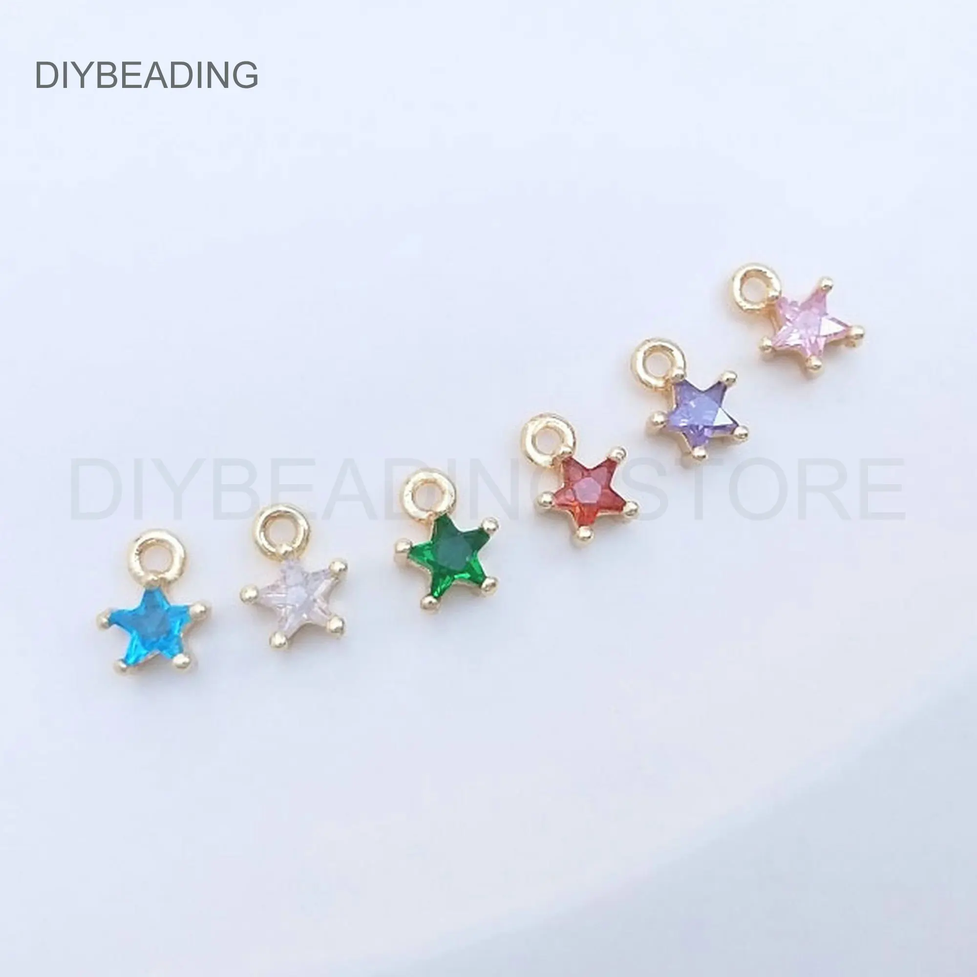 

CZ Charms Bulk Wholesale Supply 14K Gold Plated Brass Red/ Blue/ Pink/ Green/ Purple CZ Star Charms for Jewelry Making (Small)